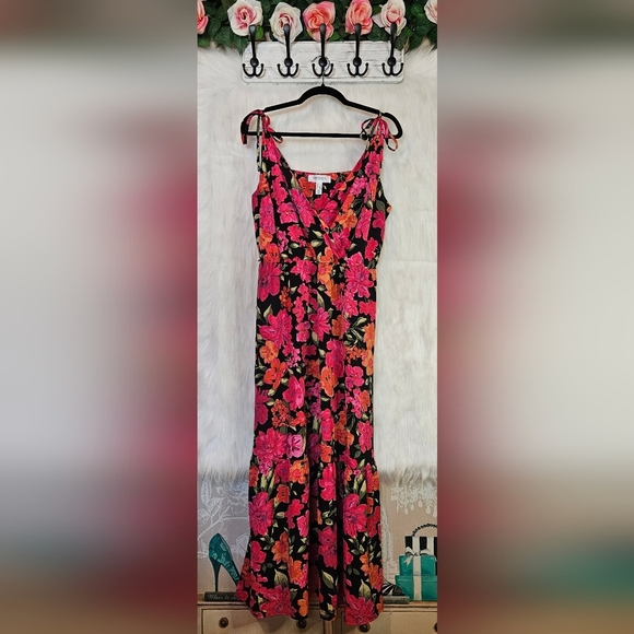 Addition Elle Fuschia & Floral Summer Maxi Dress - Picture 1 of 8